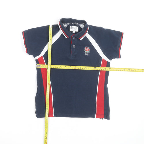 England Rugby Boys Blue Polo Shirt 9-10 Years Cotton Embroidered Sports Top