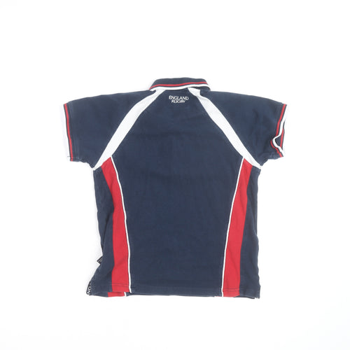 England Rugby Boys Blue Polo Shirt 9-10 Years Cotton Embroidered Sports Top
