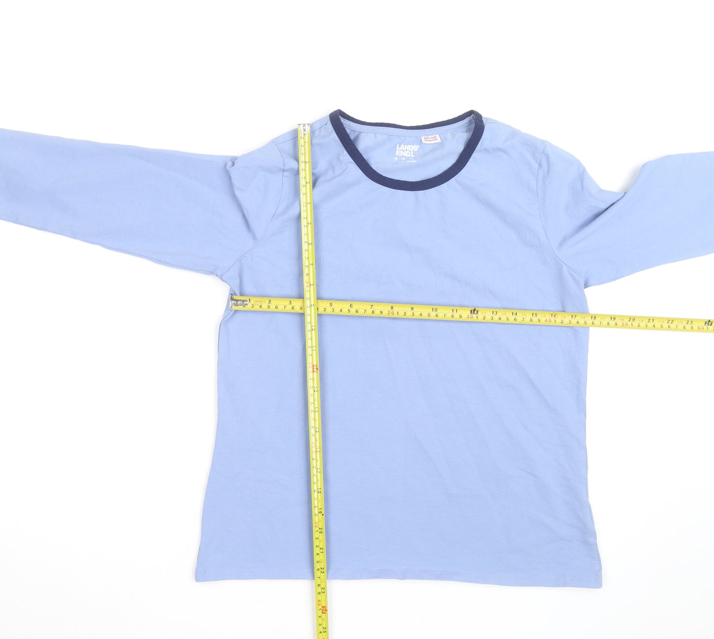 Lands' End Men's Blue Long Sleeve Cotton Crew Neck Top Size M