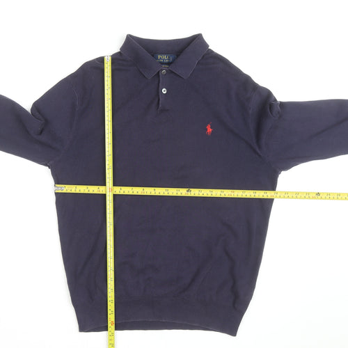 Polo Ralph Lauren Men’s Blue Pima Cotton Long Sleeve Polo Shirt M