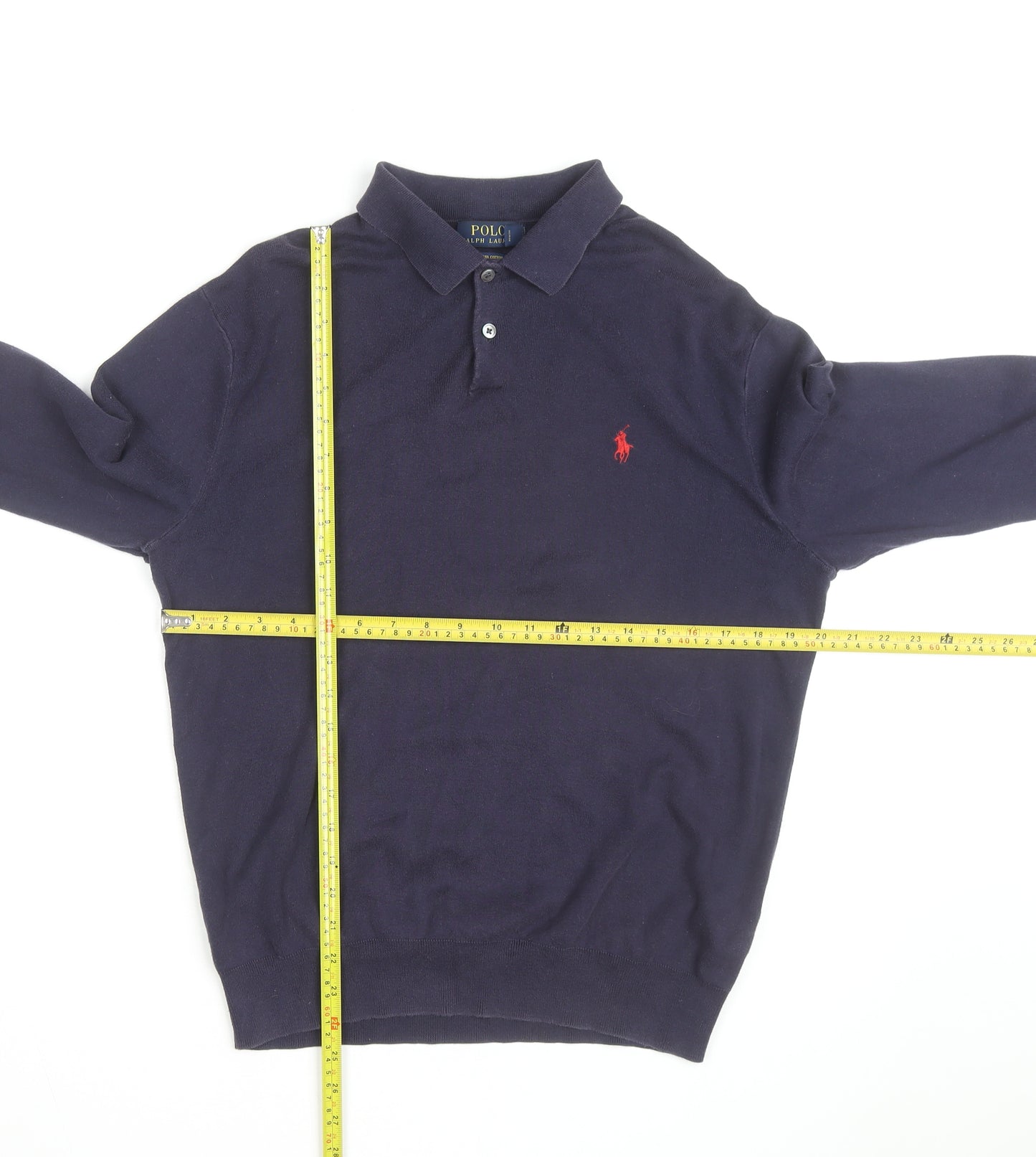 Polo Ralph Lauren Men’s Blue Pima Cotton Long Sleeve Polo Shirt M