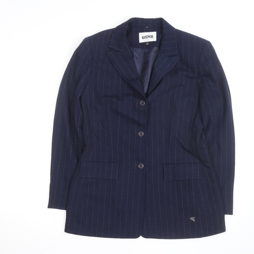 Kasper Women's Navy Pinstripe Long Sleeve Single-Breasted Blazer Size 8