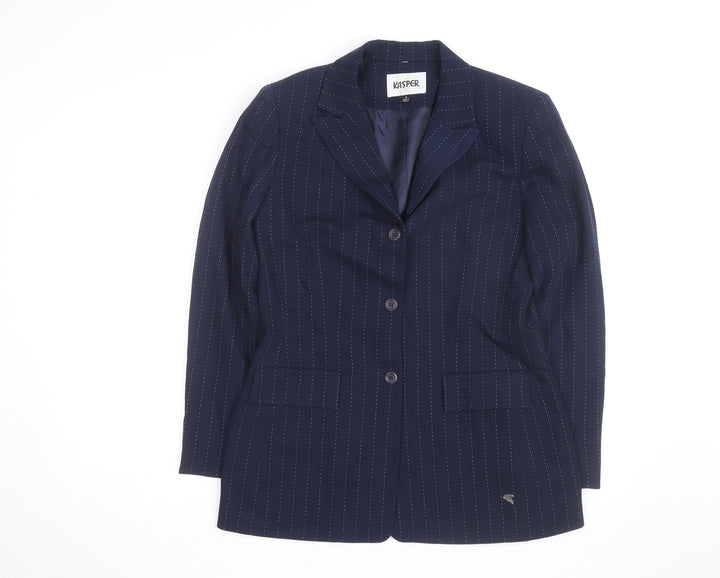 Kasper Women's Navy Pinstripe Long Sleeve Single-Breasted Blazer Size 8