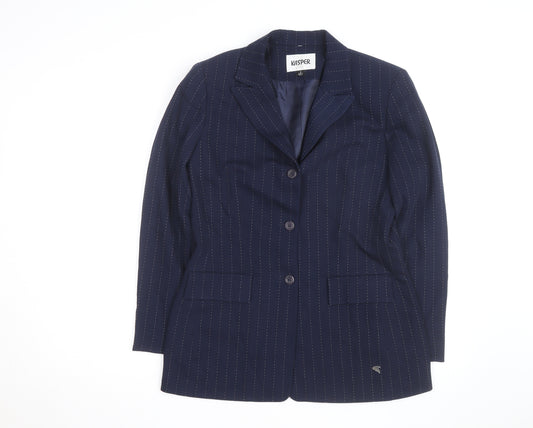 Kasper Women's Navy Pinstripe Long Sleeve Single-Breasted Blazer Size 8