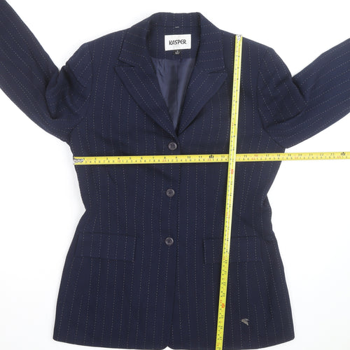 Kasper Women's Navy Pinstripe Long Sleeve Single-Breasted Blazer Size 8