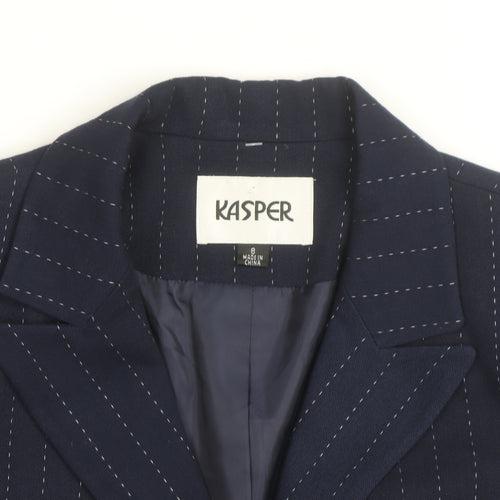 Kasper Women's Navy Pinstripe Long Sleeve Single-Breasted Blazer Size 8