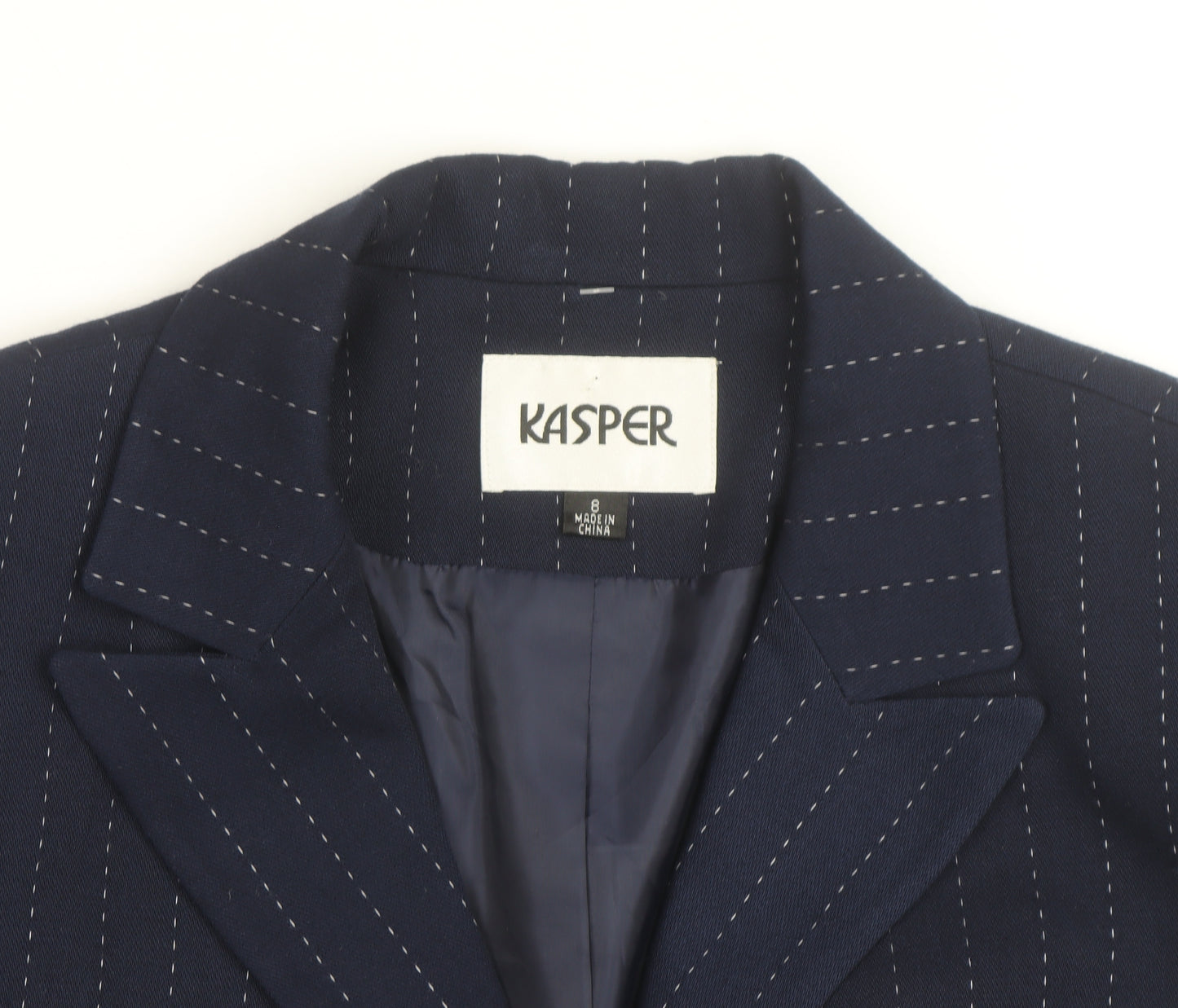 Kasper Women's Navy Pinstripe Long Sleeve Single-Breasted Blazer Size 8