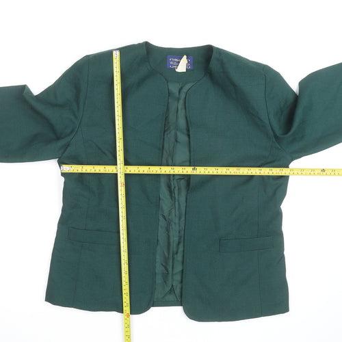 Willow Ridge Women’s Green Polyester Blazer Size 12 Classic Open Front