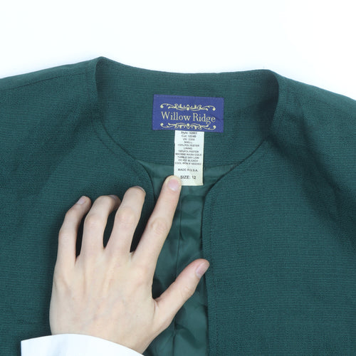 Willow Ridge Women’s Green Polyester Blazer Size 12 Classic Open Front