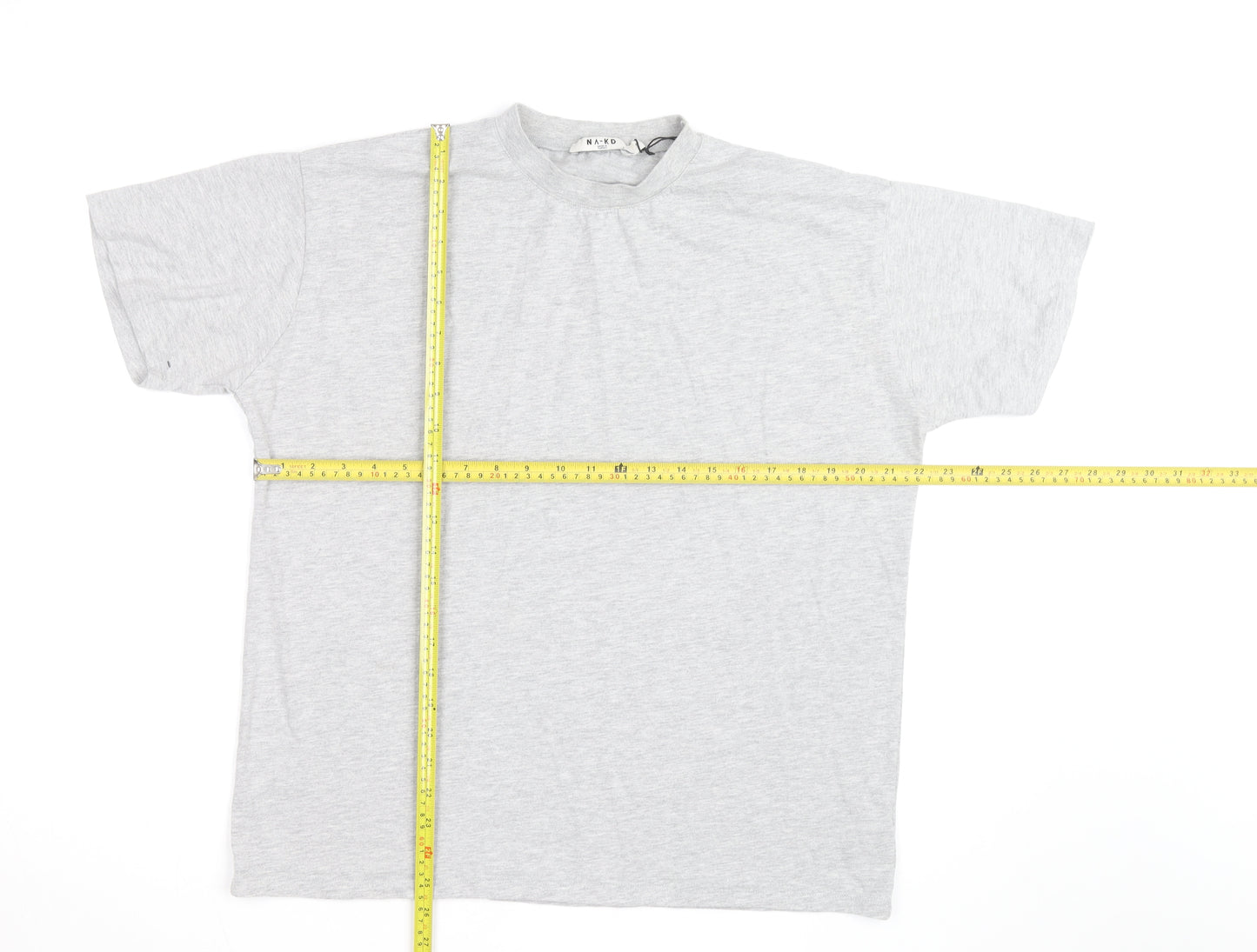NA-KD Men’s Grey Crew Neck Short Sleeve Cotton T-Shirt Size S