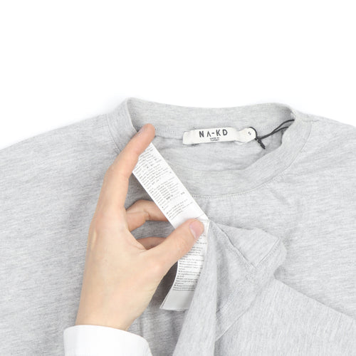 NA-KD Men’s Grey Crew Neck Short Sleeve Cotton T-Shirt Size S