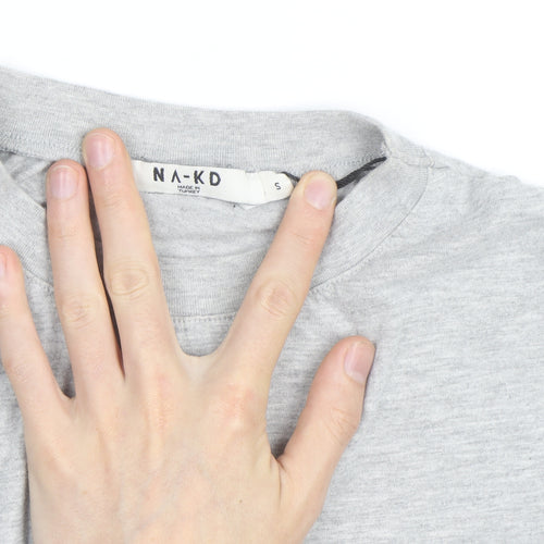 NA-KD Men’s Grey Crew Neck Short Sleeve Cotton T-Shirt Size S