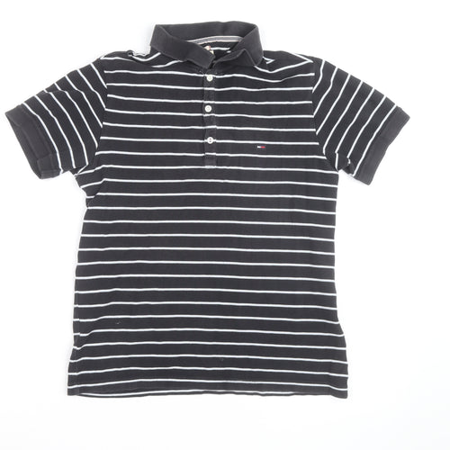 Tommy Hilfiger Men's Black Striped Polo Shirt Size M Cotton Classic