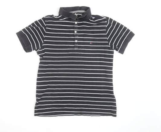 Tommy Hilfiger Men's Black Striped Polo Shirt Size M Cotton Classic