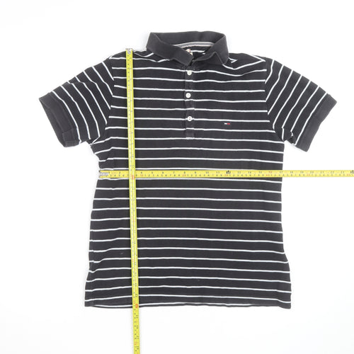 Tommy Hilfiger Men's Black Striped Polo Shirt Size M Cotton Classic