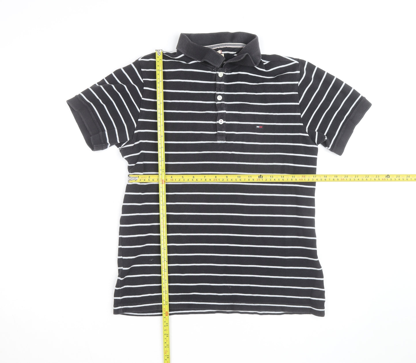 Tommy Hilfiger Men's Black Striped Polo Shirt Size M Cotton Classic