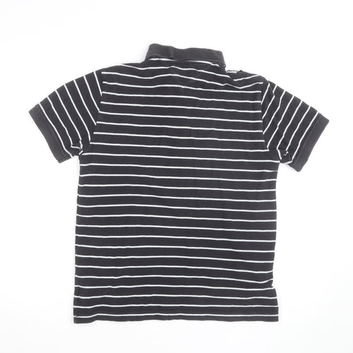 Tommy Hilfiger Men's Black Striped Polo Shirt Size M Cotton Classic