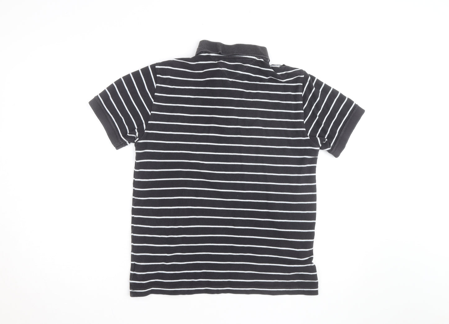 Tommy Hilfiger Men's Black Striped Polo Shirt Size M Cotton Classic