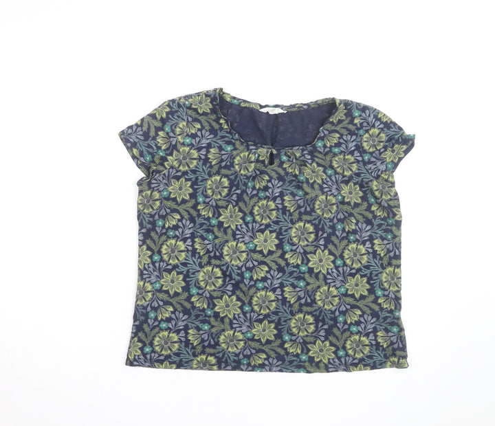 Seasalt Cornwall Women Blue Floral Tunic Blouse Size 12 Cotton Blend