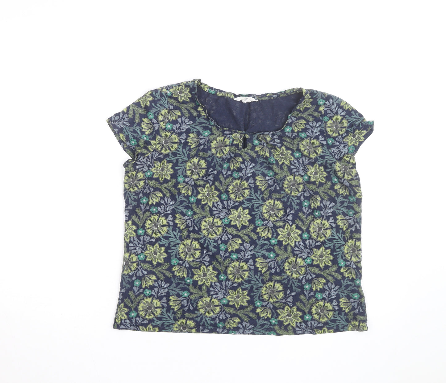 Seasalt Cornwall Women Blue Floral Tunic Blouse Size 12 Cotton Blend