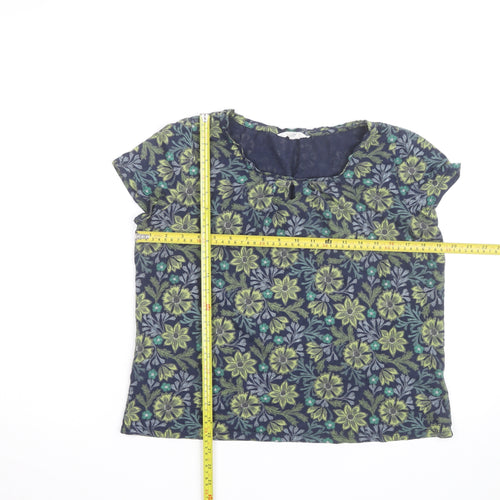 Seasalt Cornwall Women Blue Floral Tunic Blouse Size 12 Cotton Blend