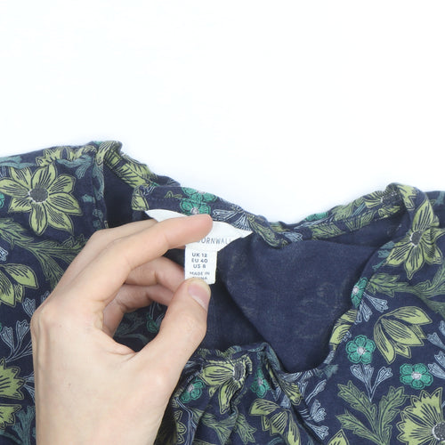 Seasalt Cornwall Women Blue Floral Tunic Blouse Size 12 Cotton Blend
