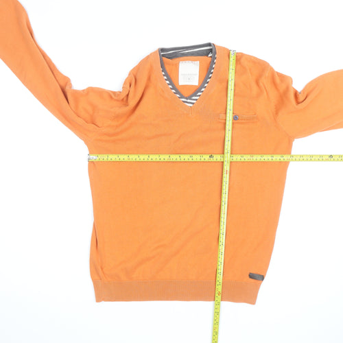 Esprit Men’s Orange V-Neck Cotton Pullover Jumper Size M