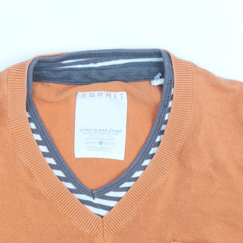 Esprit Men’s Orange V-Neck Cotton Pullover Jumper Size M