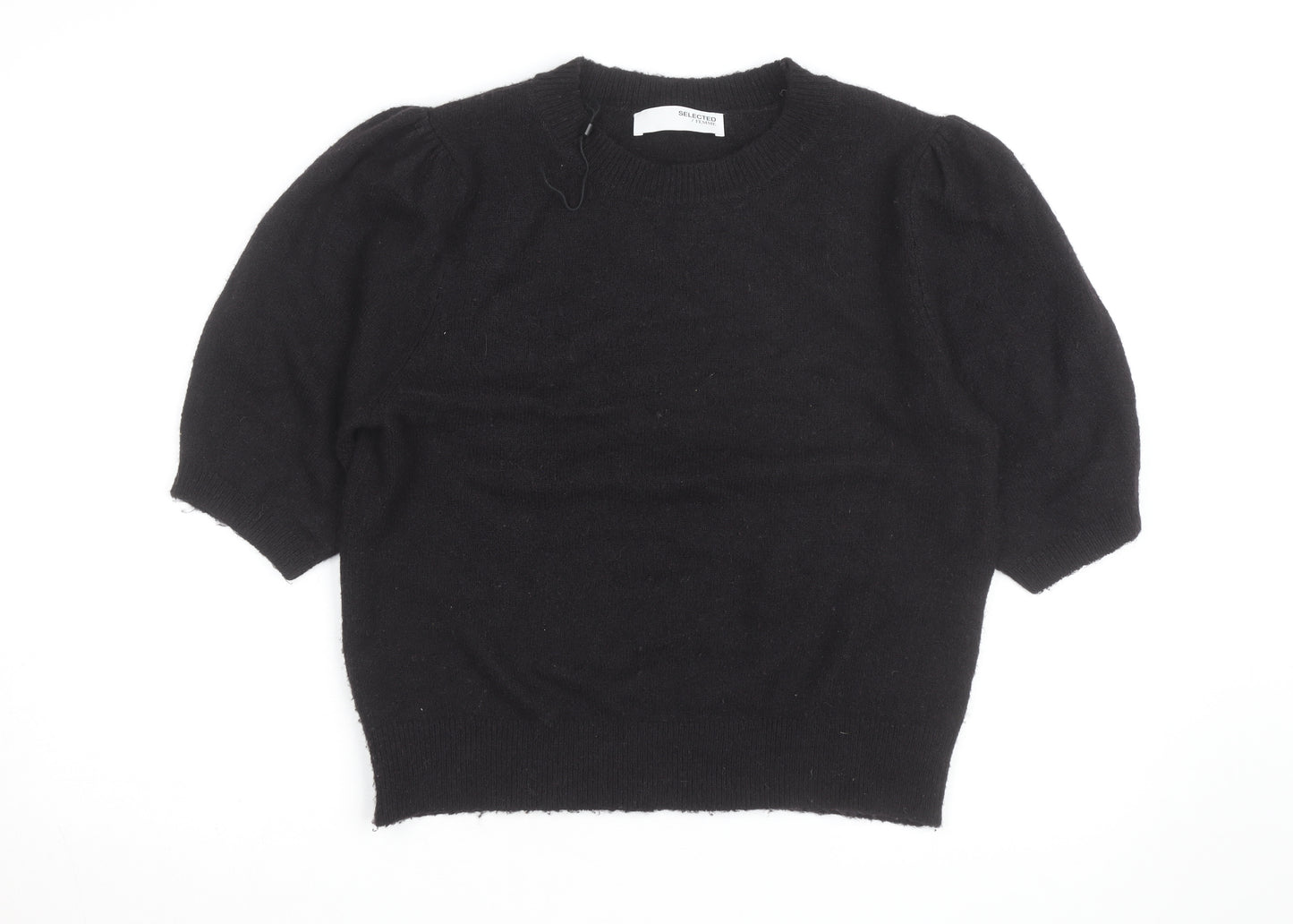 SELECTED FEMME Women's Black Wool Alpaca Puff Sleeve Jumper M