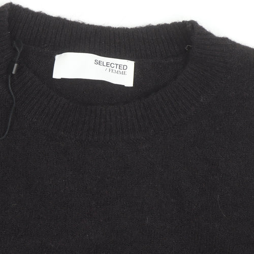 SELECTED FEMME Women's Black Wool Alpaca Puff Sleeve Jumper M