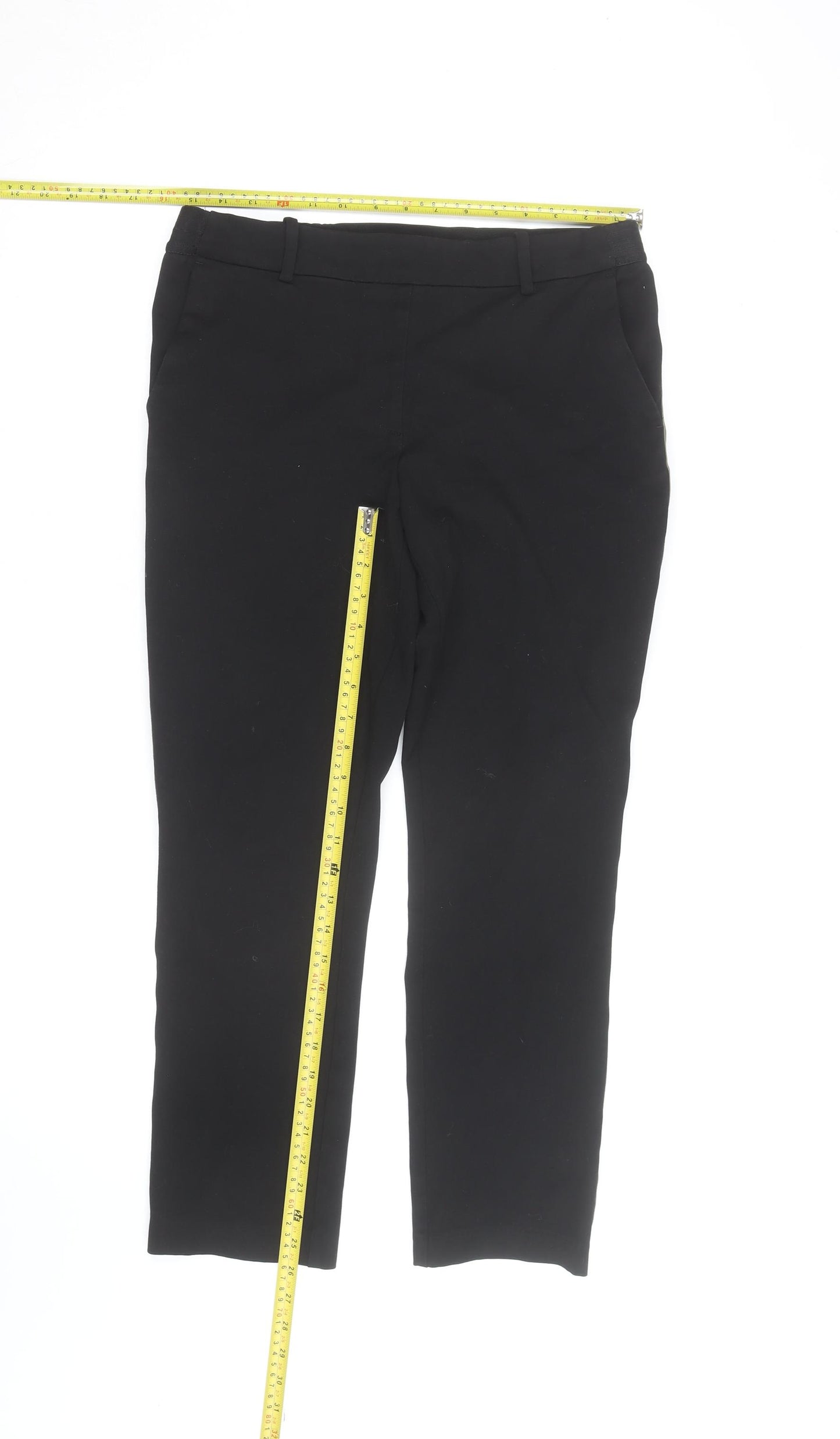 H&M Women's Black Chino Stripe Trim Stretch Trousers Size 14