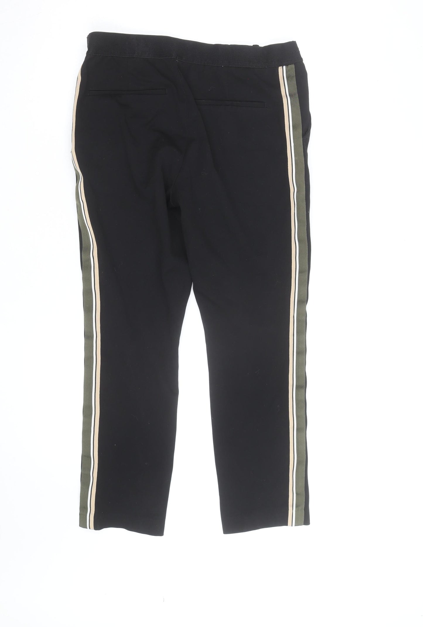 H&M Women's Black Chino Stripe Trim Stretch Trousers Size 14