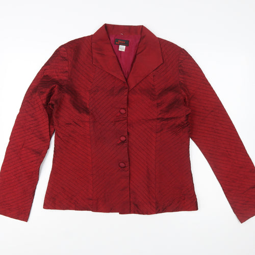 Gracie Women Red Silk Single Breasted Suit Jacket Size M