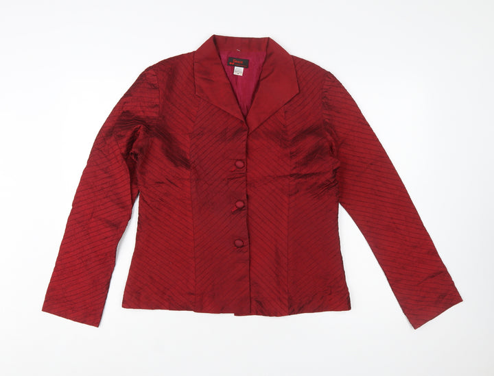 Gracie Women Red Silk Single Breasted Suit Jacket Size M