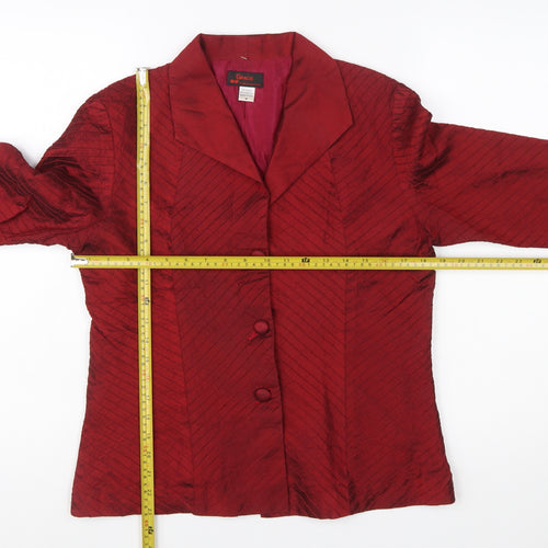 Gracie Women Red Silk Single Breasted Suit Jacket Size M