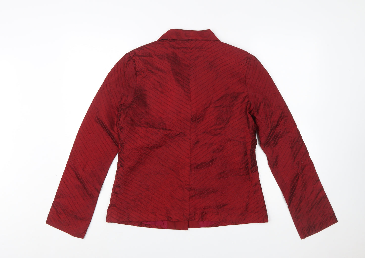 Gracie Women Red Silk Single Breasted Suit Jacket Size M