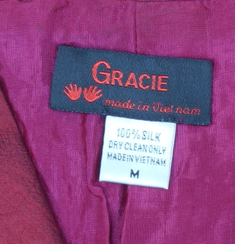 Gracie Women Red Silk Single Breasted Suit Jacket Size M