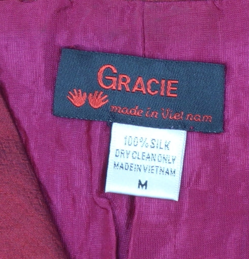 Gracie Women Red Silk Single Breasted Suit Jacket Size M