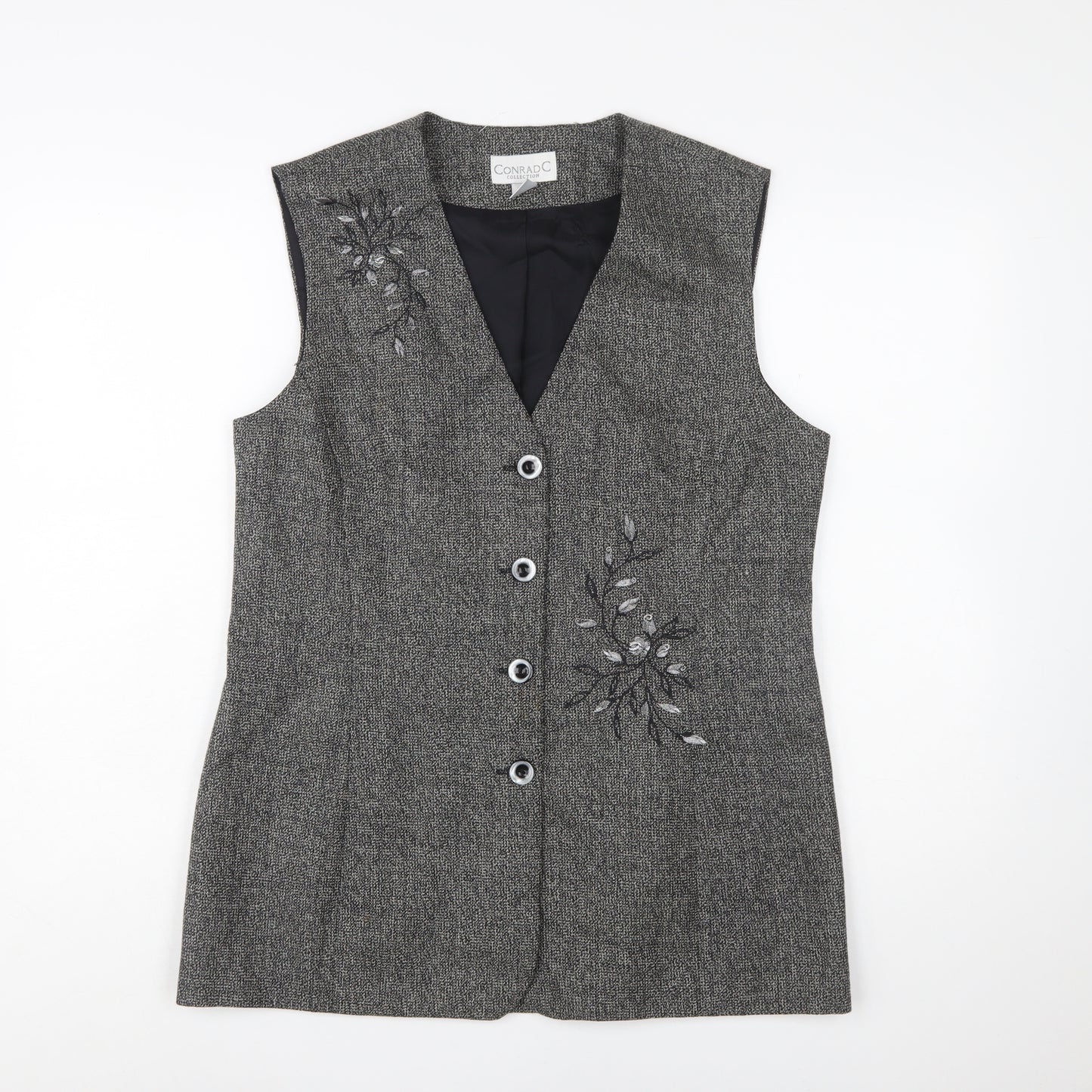 Conrad C Collection Grey Wool Embroidered Waistcoat Size 12 Women’s