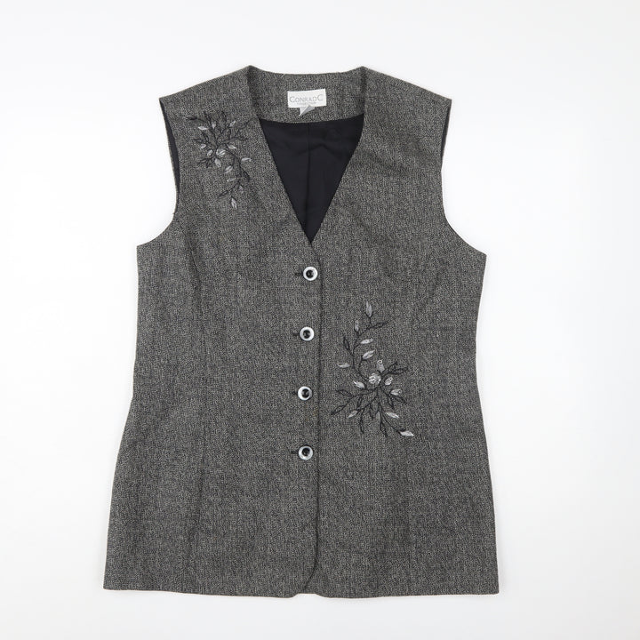 Conrad C Collection Grey Wool Embroidered Waistcoat Size 12 Women’s