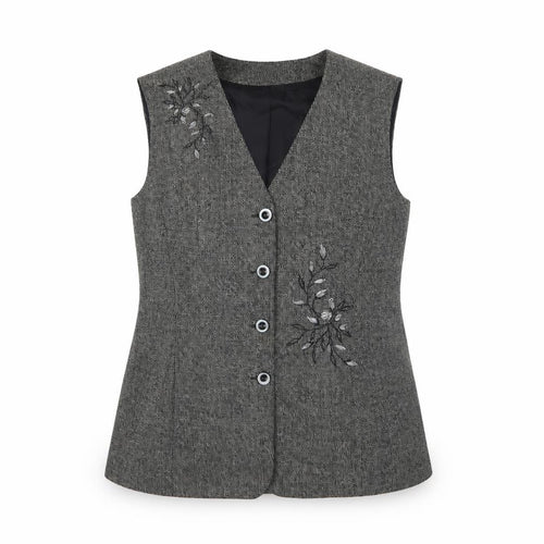 Conrad C Collection Grey Wool Embroidered Waistcoat Size 12 Women’s