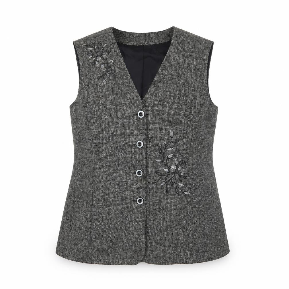 Conrad C Collection Grey Wool Embroidered Waistcoat Size 12 Women’s