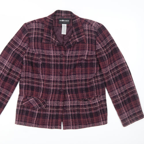 Sag Harbor Petite Purple Plaid Blazer Size 8P Classic Fit Womens Suit Jacket