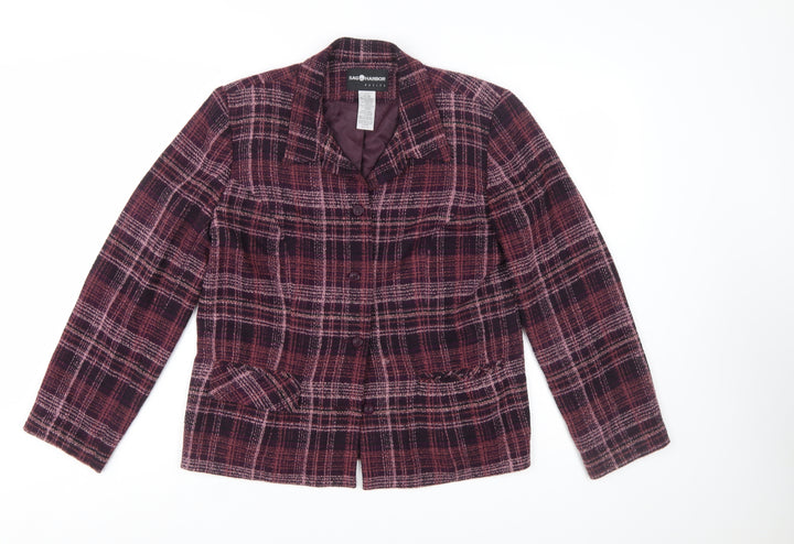 Sag Harbor Petite Purple Plaid Blazer Size 8P Classic Fit Womens Suit Jacket