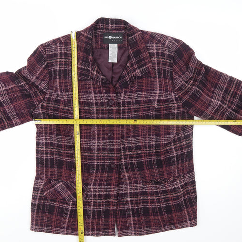 Sag Harbor Petite Purple Plaid Blazer Size 8P Classic Fit Womens Suit Jacket