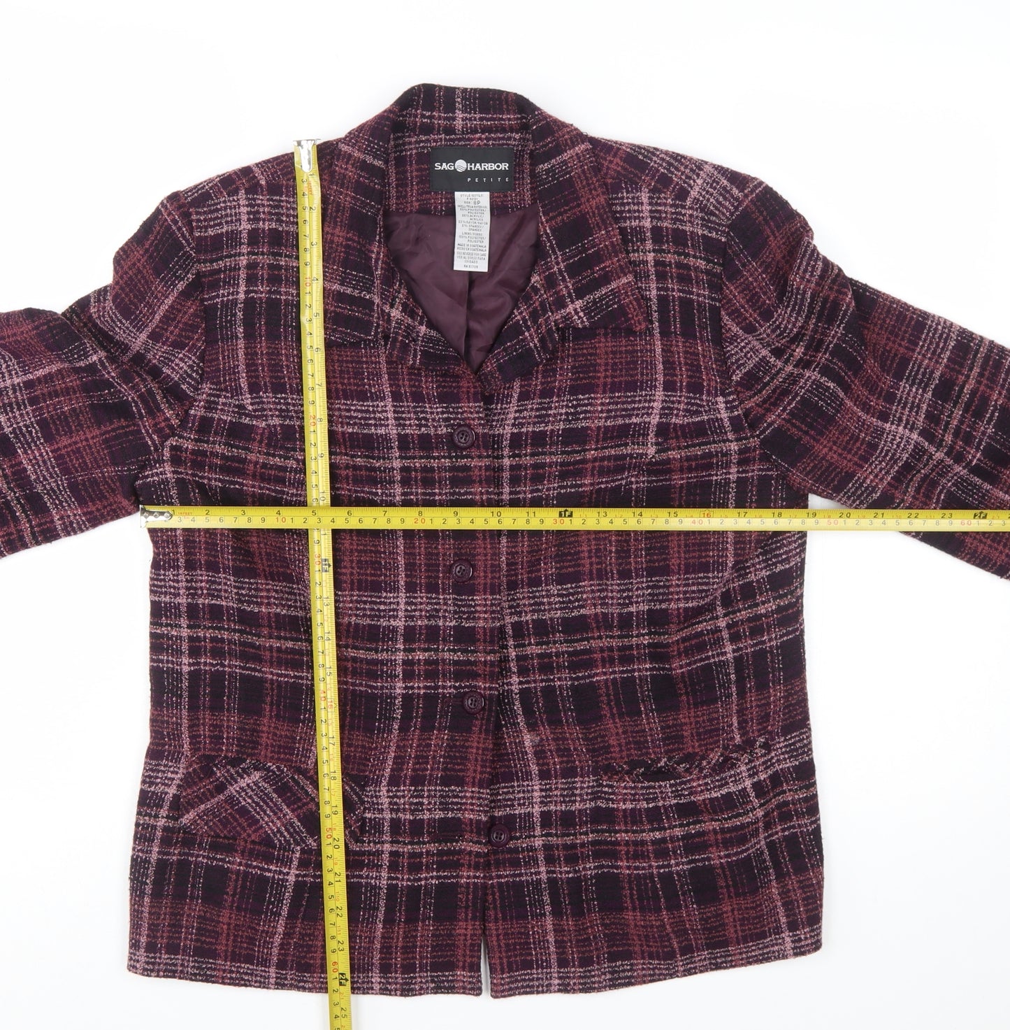 Sag Harbor Petite Purple Plaid Blazer Size 8P Classic Fit Womens Suit Jacket