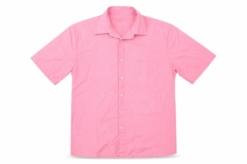 Front view of Yves Saint Laurent Men Pink L Short Sleeve Button-Up Shirt