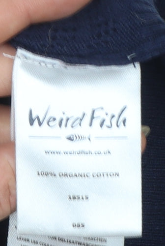 Weird Fish Women Blue Size 10 Cotton V-Neck Button Cardigan