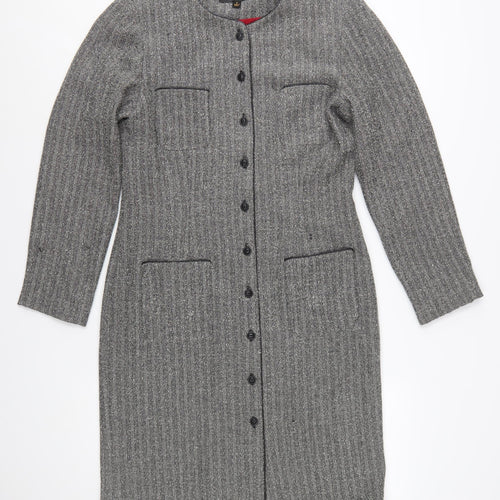 Donna Ricco Womens Grey Herringbone Long Coat Size 12