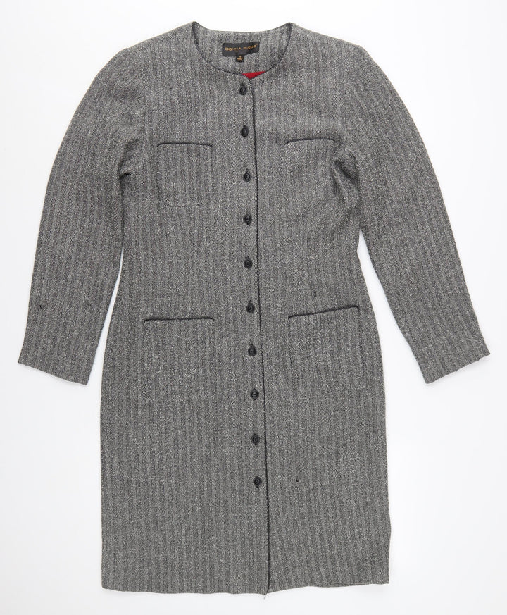 Donna Ricco Womens Grey Herringbone Long Coat Size 12